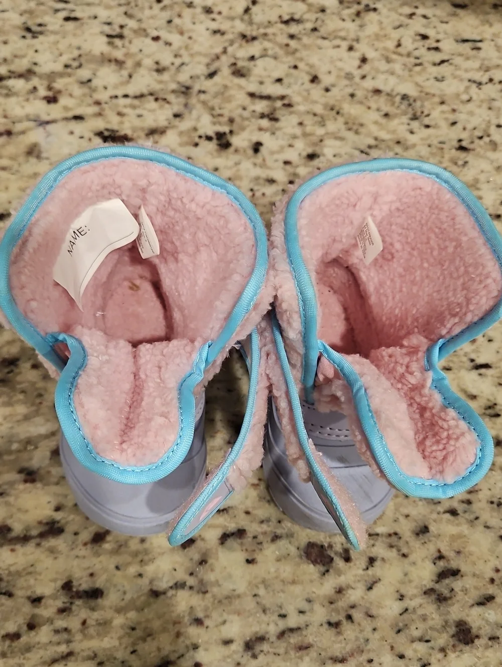 Ozark Trail Pink/Purple Sherpa Girls Winter Boots with Light Blue Trim, Size 6